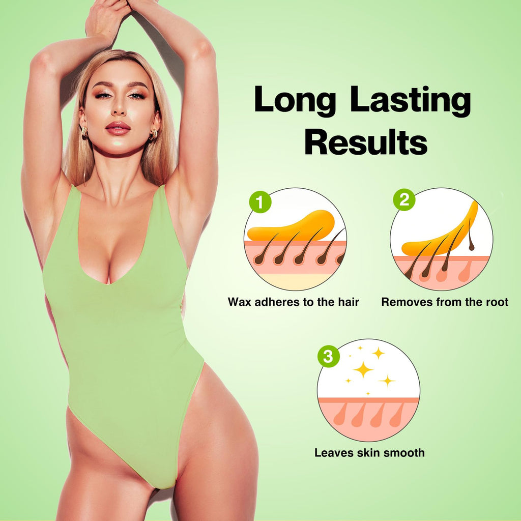 Waxers Roll on Wax Kit Aloe Vera Waxing Roller Depilatory for Women & Men Waxing Kit for Hair Removal for Larger Areas at Home with Heater & Strips