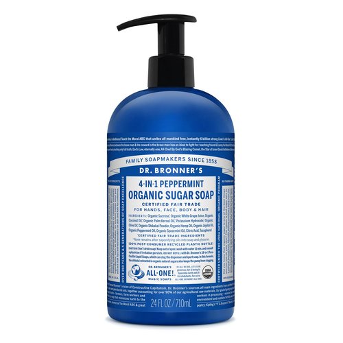 Dr. Bronner's - Organic Sugar Soap (Peppermint, 24 Ounce) - Made with Organic Oils, Sugar & Shikakai Powder, 4-in-1 Uses: Hands, Body, Face & Hair, Cleanses, Moisturizes & Nourishes, Vegan