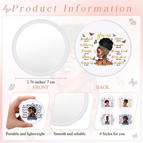 Roowest 20 Pcs Black Women Gifts Bulk Makeup Bag with Inspirational Compact Mirrors, Funny Small Travel Cosmetic Gifts for Womens Day Black Women