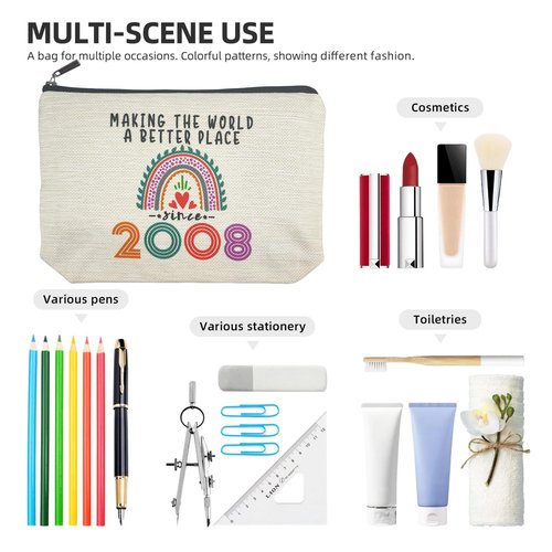 Suemetic 18th Birthday Decorations for Girls, 18 Year Old Girl Makeup Bags, 2008 Cool 18th Birthday Gifts for Teenage Girls Gift Ideas, Sister, Daughter, Cosmetic Travel Pouch, Christmas
