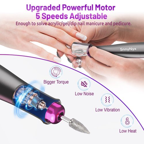 SnnyNyx Electric Nail Drill Professional, 35000RPM Cordless Acrylic Nail Kit for Nail Polish Remover, Electric Nail File Buffer Grinder, Nail Filer Electric Manicure and Pedicure kit (Matte Gray)