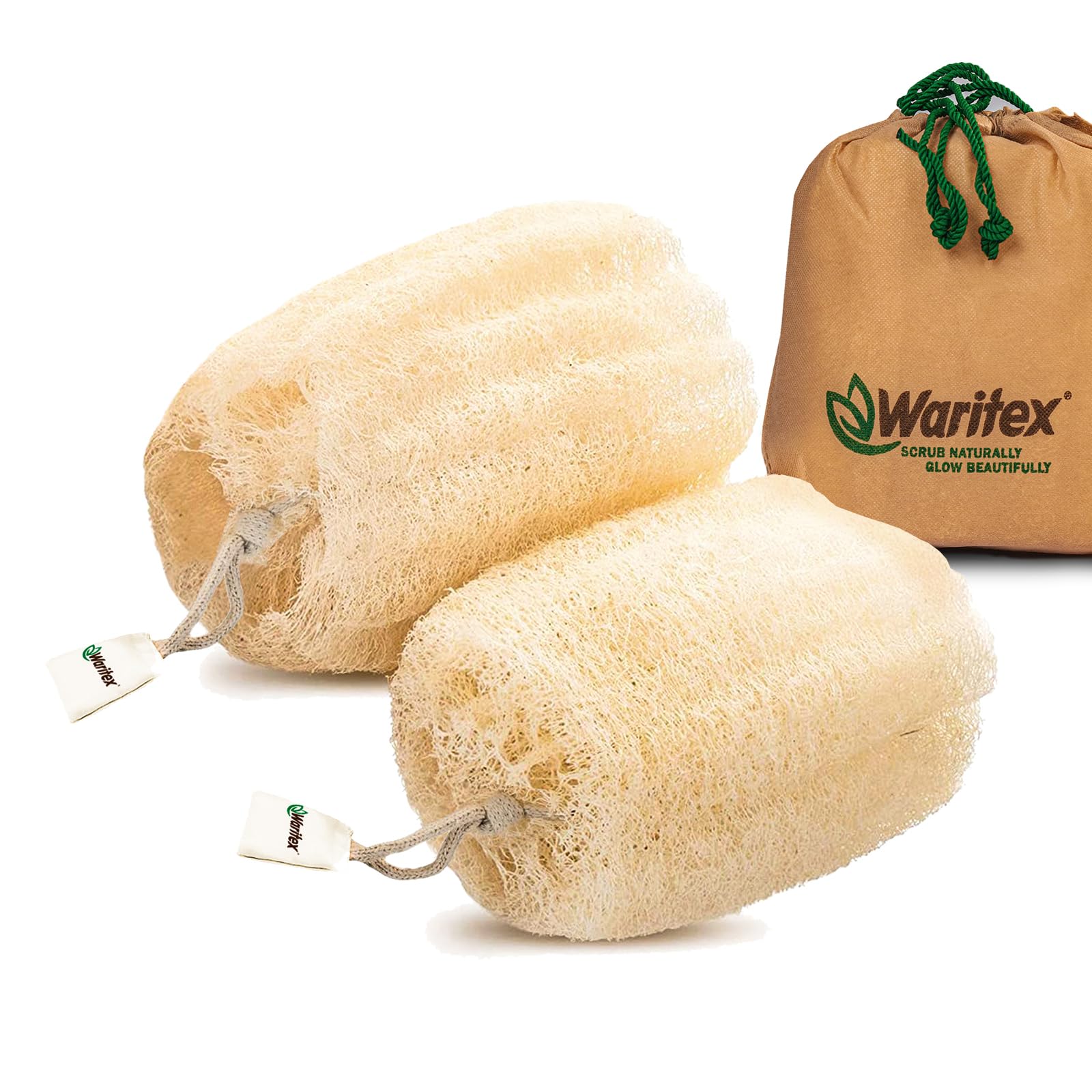 Waritex Premium Natural Egyptian Loofah Sponges, Made from 100% Natural Organic Material, Gentle Skin Exfoliation, and Full-Body Spa Experience – Eco-Friendly Loofah 2 Count (1 Pack)