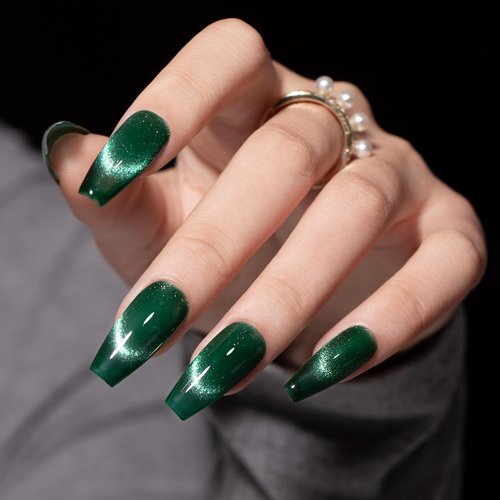 MEGIOR 15 ML Green Cat Eye Gel Nail Polish Dark Green Glitter Holographic Magnetic Gel Polish Soak Off UV/LED Nail Art Salon Manicure DIY at Home for Girls Women