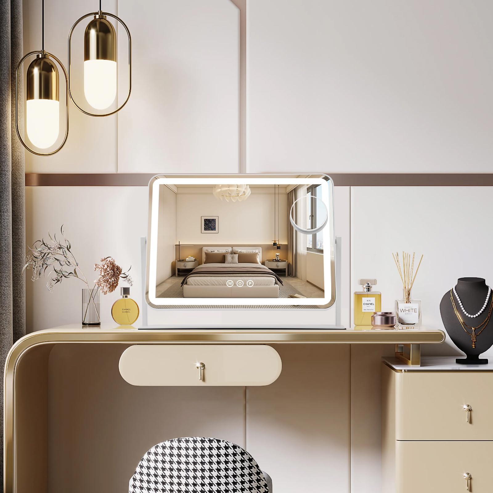 ViKert Vanity Mirror with Lights, 5X Magnification Spot Mirror, Makeup Mirror with Dimmable 3 Color Lighting, 17.3"L x 14.2"W