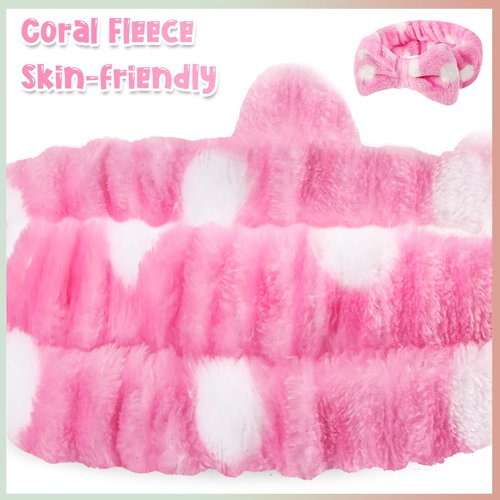 Tigeen 48 Pieces Spa Headband Bulk, Headband for Washing Face, Coral Fleece Bow Skincare Hair Band, Valentines gift for Women Shower Cosmetic Facial Makeup Mask(Pink,1 Style)