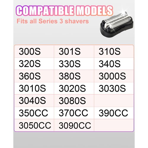 2 Pack Series 3 32B Replacement Shaver Head Compatible with Braun S3 3040s 3000s 3050cc 3010s 3070cc 3080s 3090s 310s 3020s 330s 370cc-4 380s-4