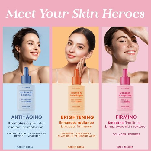 Glow Elixir Collagen & Peptides Face Serum – Firming & Wrinkle Serum for Skin Repair, Fine Lines & Deep Wrinkle Treatment – Dermatologist Tested Anti Aging Korean Skin Care – Clean Beauty – 2.02 Fl Oz