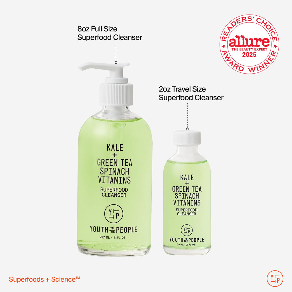 Youth To The People The Headliners Skincare Giftset - 2-Pc Superfood Antioxidant Face Cleanser Set, Full Size & Mini Travel Facial Wash, Gentle Makeup Remover, for Pores, Acne, Blemishes