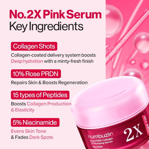 Numbuzin No.2X Rose PDRN Collagen Plumping Serum - Firming & Hydrating Korean Skincare | 1.01 fl oz (30ml)