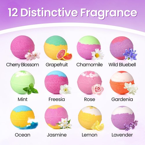SeasonBliss Bath Bombs, 12 Pack Handmade Bubble Shower Bombs Set, Christmas Stocking Stuffers, Shea Butter & Individually Wrapped, Valentines Day Gifts for Her/Him, Wife, Mom Women