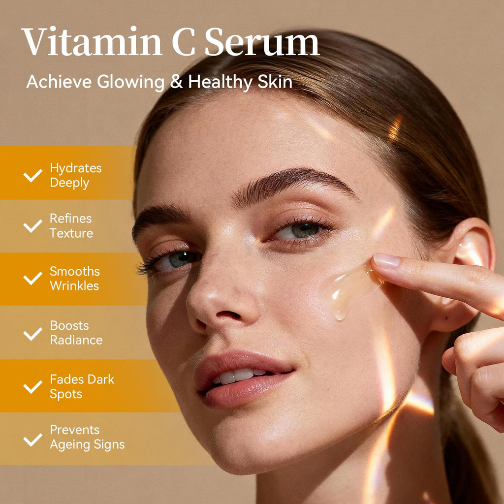 Vitamin C Serum for Face, 20% Natural Vitamin C Facial Serum with Sodium Hyaluronate,Vitamin E,Anti Aging & Wrinkle Skin Face Serum for Dark Spots,All Type Skin Care 1 fl.oz+ 0.05 fl.oz x 10e