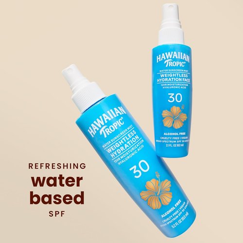 Hawaiian Tropic Weightless Hydration Water Mist SPF 30 - Travel Size Hydrating Facial Spray, 2.1 Fl Oz