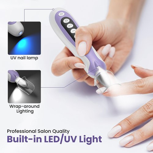 Nail Drill, Electric Nail File & 10-Speed Cordless Nail File, 10 in 1 Kit for Thick Toenails, 2000mAh Rechargeable Portable Manicure Pedicure Kit with LED Display Ideal Gift for Men & Women(Purple)
