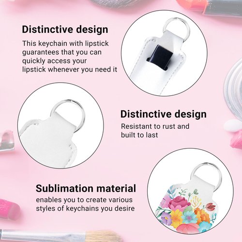 120 Pcs Sublimation Lipstick Holder Keychain with Key Ring Heat Transfer Blank Travel Keychain Small Items Organizer for Women Travel Supplies