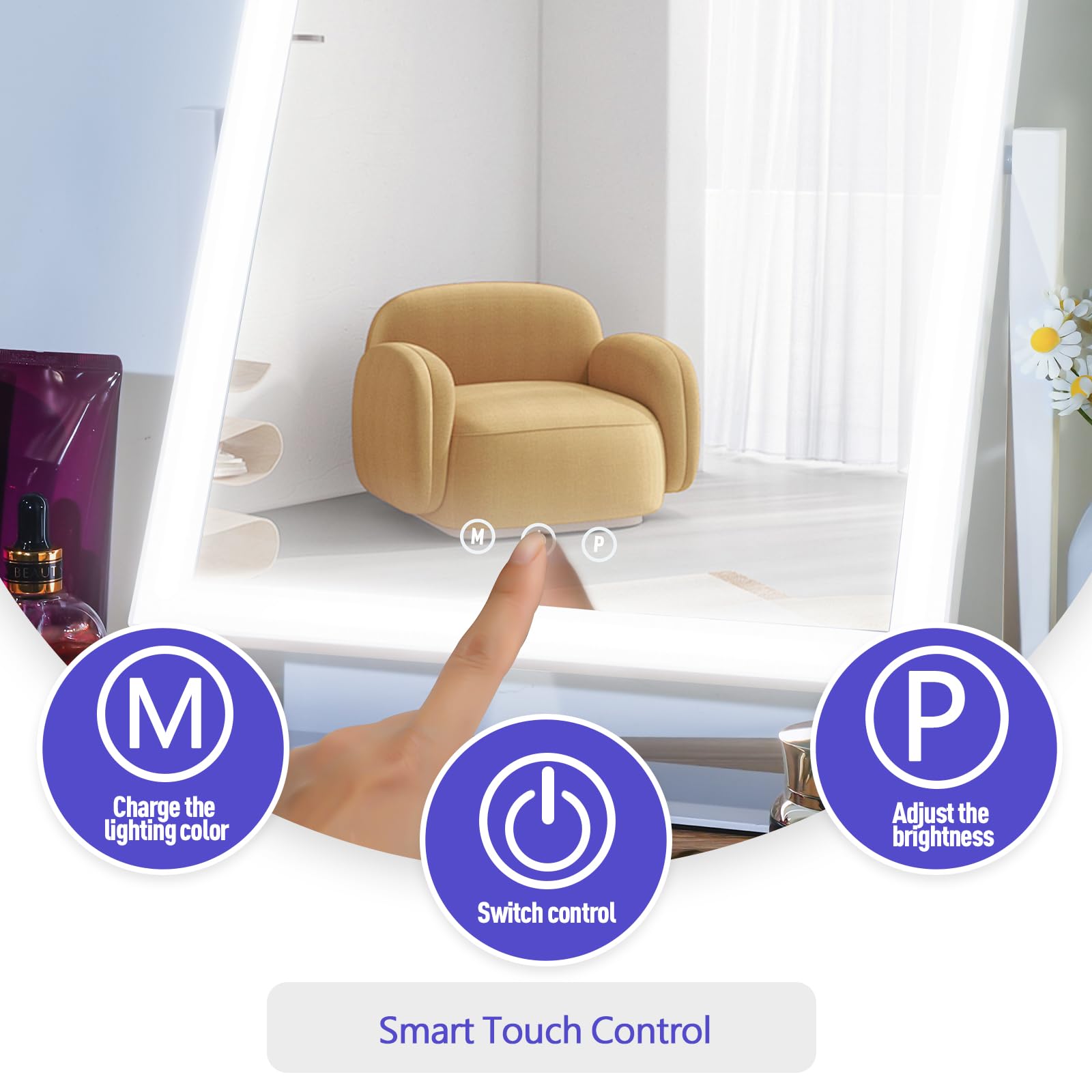 ViKert Light up Makeup Mirror for Vanity, Desk Mirror with Light with 5X Magnification Mirror, Light up Vanity Mirror, Led Mirror for Desks, Makeup Vanity Mirror, 3 Color, Touch Control