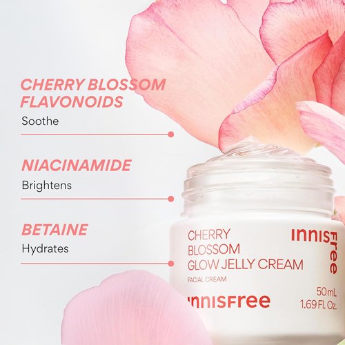 Innisfree Cherry Blossom Glow Jelly Cream - Hydrating Korean Moisturizer with Niacinamide for Radiant Skin