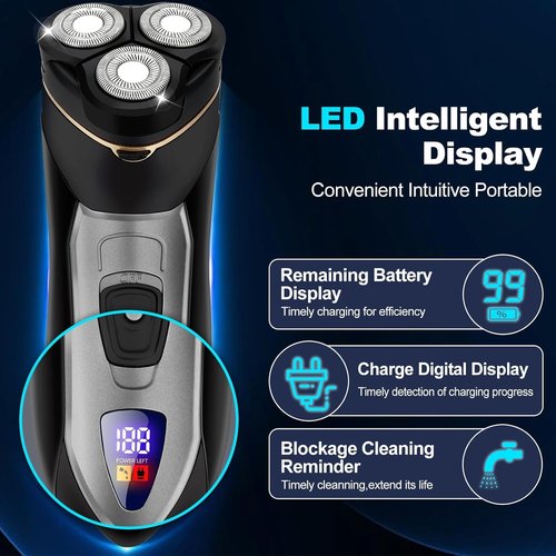 Electric Razor for Men, Rechargeable Electric Shavers for Men Face,LED Display,Wet/Dry Waterproof Men's Electric shavers, Cordless Razor with Pop Up Trimmer