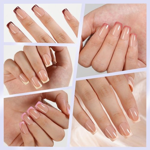 Misssix French Tip Press On Nails, 160Pcs French Gel Nail Tips Short Square, Soft Gel Fake Nails, X-BASIC Tips Starter Kit for Nail Art DIY 16 Sizes