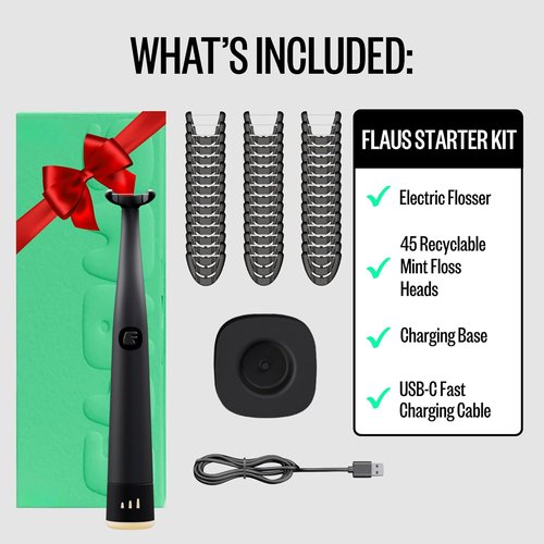 FLAUS Electric Flosser - Dentist Recommended Water Flosser with 3 Speeds & 45 Refill Heads for Sensitive Gums