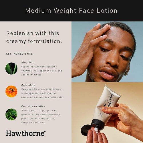 Hawthorne Men's Face Lotion - Medium Weight Moisturizer with Aloe & Tiger Grass | 4 FL OZ for Normal to Dry Skin