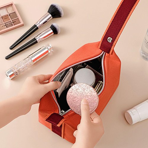 HAPUTDY Portable Compact Metal Folding Makeup Mirrors, Beautiful and Elegant,1X/2X Magnifier. (Rose Gold)