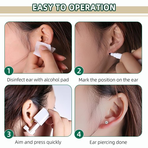 Nunpag 26 Pcs Ear Piercing Kit Ear Disposable Piercing Gun Kit Includes 4 Pcs Self Piercing Gun 18 Pcs Cubic Zirconia Earrings Stud Hoop Earrings 4 Cleaning Pads Easy-to-Use Ear Piercer Kit Tool