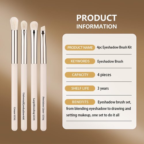 LOCKCUTE 4pc Eyeshadow Brush Set - Pro Blending, Precision Bristles, Skin-Friendly Makeup Brushes Kit for Flawless Eye Looks(Large/Detail/Crease/Eyeliner Brush)