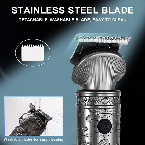 Hatteker Beard Trimmer Kit for Men Professional Hair Clipper T-Blade Beard Hair Shaver Nose Trimmer Hair Cutting Kit Body Grooming Kit Cordless 6 in 1