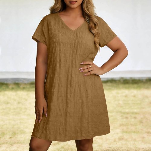 Skiennix Women’s Plus Size Casual V-Neck T-Shirt Dress - Short Sleeve Beach Sundress