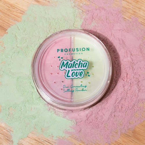 Profusion Cosmetics Matcha Love Duo | Weightless 2-in-1 Correcting Powder & Kabuki Brush - Revive Dull Skin, Talc-Free