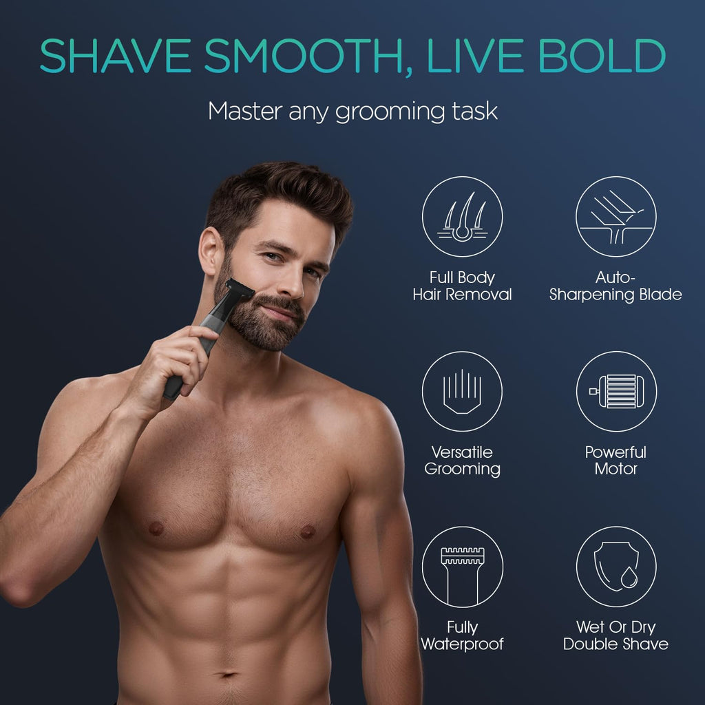 VOYOR Beard Trimmer for Men - All-in-One Rechargeable Grooming Kit | Adjustable Length Combs, Grey