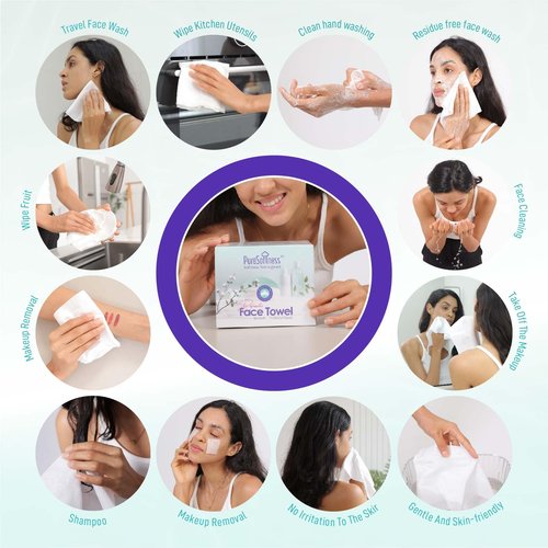 PureSoftness Luxuriously Soft Disposable Face Towel, 100% Cotton, Extra Large 12" x 10" Ultra Soft Dry Wipe for Face Wash, Makeup Remover, Bio-Based Towelette for Sensitive Skin 80 Count (1 Pack)