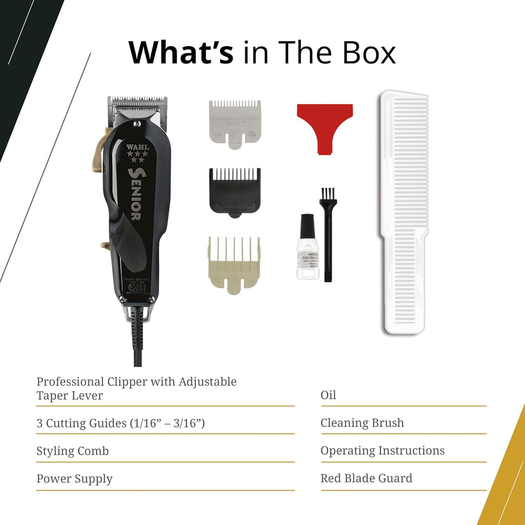 Wahl Professional 5 Star Senior Clipper - V9000 Motor, Adjustable Taper Lever & 3 Cutting Guides