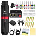 Tattoo Gun Kit Complete Tattoo Kit, Tattoo Machine Kit for Beginners, Rotary Tattoo Pen Kit,10 Pro Tattoo Cartridge Needles,10 Ink Color Set for Tattoo Supplies (Black)