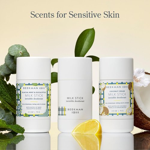 Beekman 1802 Milk Stick Deodorant - All-Day Invisible Formula - 2.5 oz - Aluminum Free & Sensitive Skin Friendly