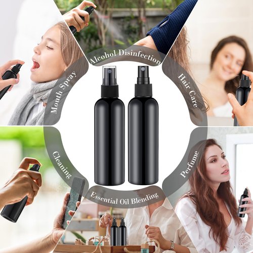 Kigley 100 Pcs Small Spray Bottle Bulk 4 oz Plastic Empty Mist Spray Bottles for Essential Oils Fine Mist Sprayer Reusable Refillable Portable Travel Containers for Perfume Cleaning Samples(Black)