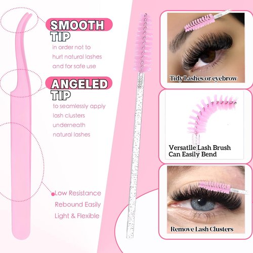 DAODER Thick Short DIY Lash Extension Kit 640pcs 50D 60D 80D 100D Mixed Volume 3D Cluster Eyelash Extensions Fluff D Curl Individual Lashes Clusters with Lash Remover Bond Seal 9-13mm