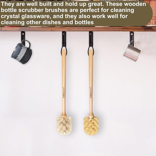 Natural Bristle Bottle Brushes by [Brand Name] - 13.75-Inch Wood Handle for Cleaning Jars, Glasses & Vases | 2 Pack