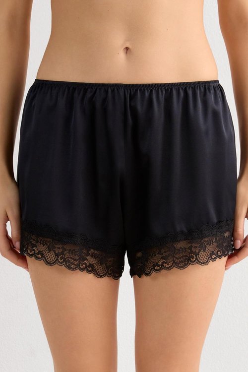 Intimissimi Silk Shorts for Women - Elegant Lace Trim Design | Luxurious Comfort in Black
