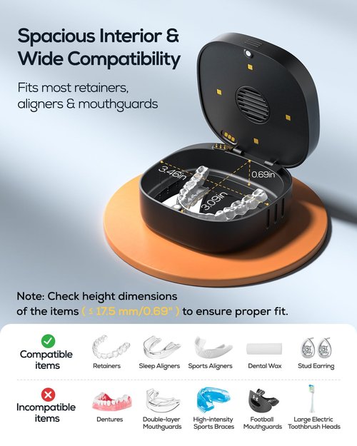Nulaxy UVC Retainer Case with Fan, Magnetic Closure Aligner Case Includes Vent Holes and Mirror, Portable Retainer Box with Removal Tool and Brush Compatible with Invisalign Retainer Slim Aligner