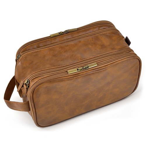 RPBHY Toiletry Bag for Men,Large Leather Dopp Kit & Travel Organizer, Water-Resistant Shaving Bag for Traveling Gift for Him (Brown)