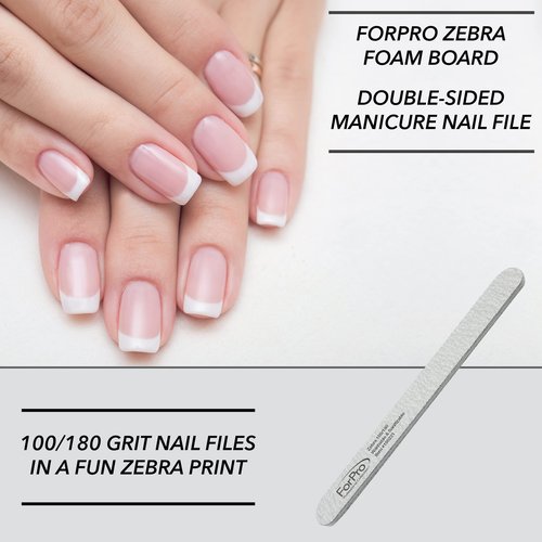 ForPro Professional Collection Zebra Foam Board, 100/180 Grit, Double-Sided Manicure Nail File, 7" L x .75" W 50-Count