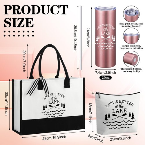 Sieral 3 Pcs Life Is Better at the Lake Gifts for Women 20 oz Tumbler with Text Stainless Steel Mug Cup for Trip Housewarming Gift