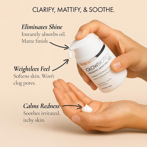 Glowbiotics Probiotic Clarifying Lotion - Oil Control Moisturizer for Oily & Acne-Prone Skin | Reduces Shine & Soothes Redness | 1.7 fl oz