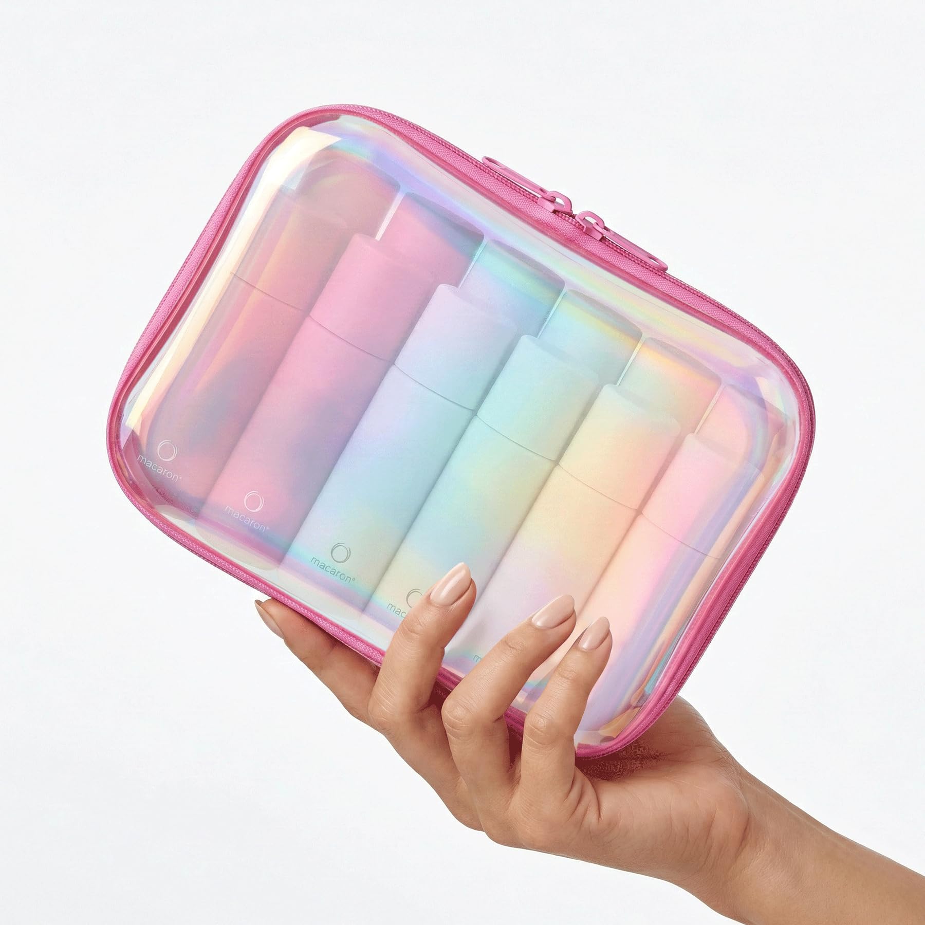 YSHXNX Clear Hard Shell Zipper Case,Makeup Bag,Iridescent Toiletry Bag,2pcs Large Capacity Water-resistant Toiletries Bag,Portable Travel Organizer and Storage,Bathroom Clear Cosmetic Case for Women