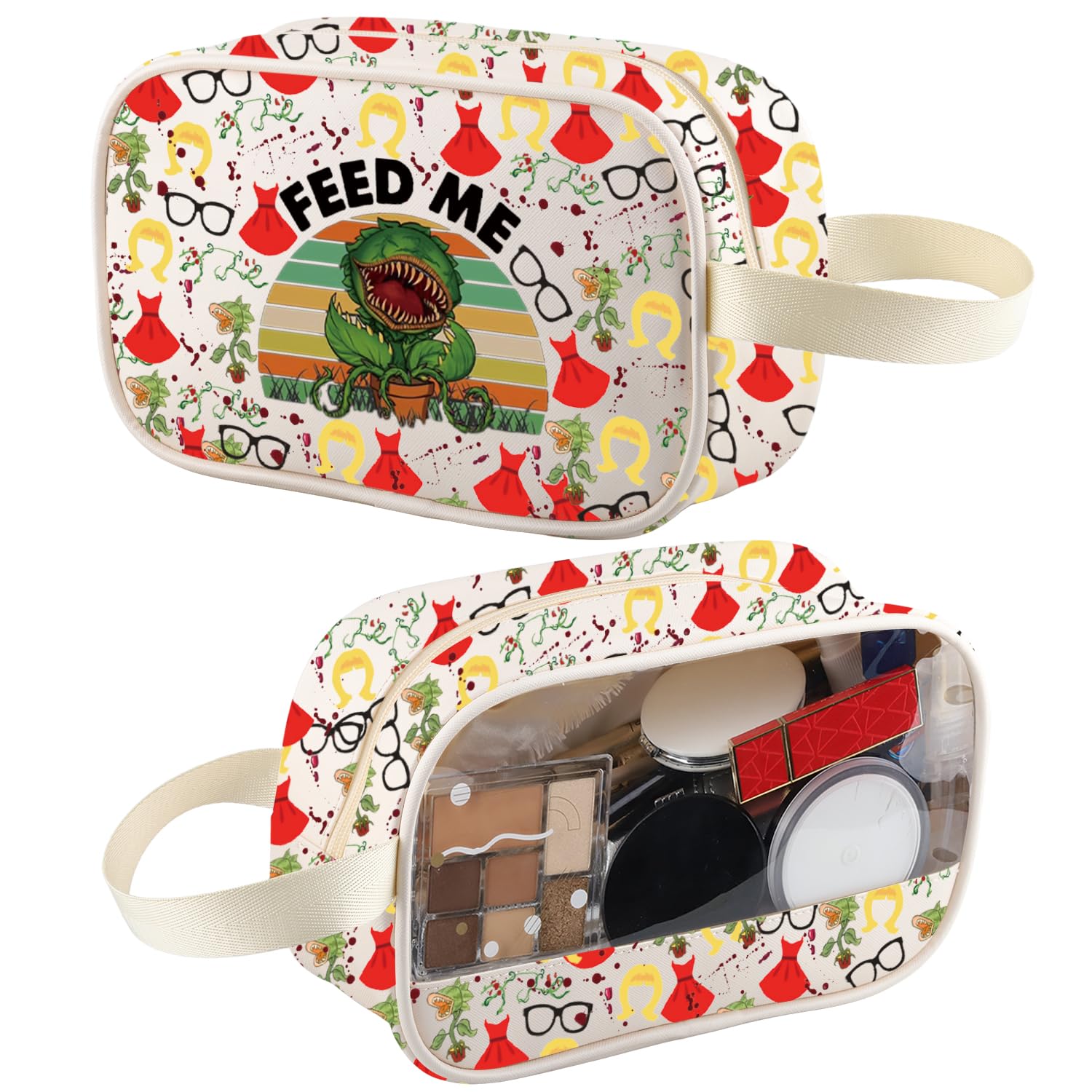 XYANFA Little ShopHorrors Inspired Makeup Bag Horror Movie Fans Gift Spooky Horror Musical Toiletry Bag (FEED ME t-m)