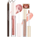 Noerrors 3 in 1 Nude Peach Lip Kit - Hydrating Lip Gloss, Matte Velvet Glaze & Creamy Pencil Set