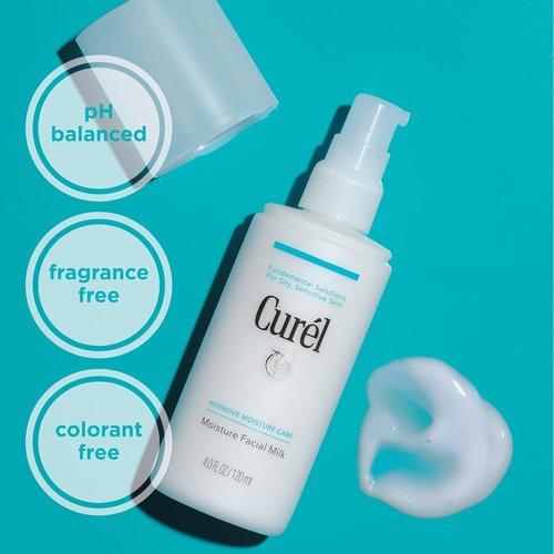 Curel Moisture Facial Milk - Daily Face Lotion for Dry Sensitive Skin | pH Balanced, 4 Oz