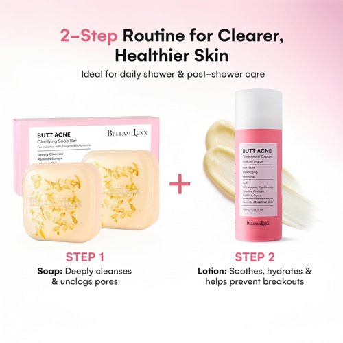 BellamiLuxx Body Acne Soap Bar: Antibacterial Bar for Butt, Thighs, Back, Body Acne, Folliculitis & Fungal Prone Skin - Tea Tree Oil, Sulfur & Salicylic Acid Soap - Reduce Bumps, Clogged Pores