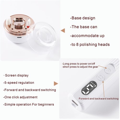 Suonee Electric Nail Drill File Professional - Cordless Nail Drill Filer Machine for Acrylic Nails Polishing, U V Lamp,Charging Base,5 Speed,Nail Grinder, Manicure Pedicure Kit for Salon Home